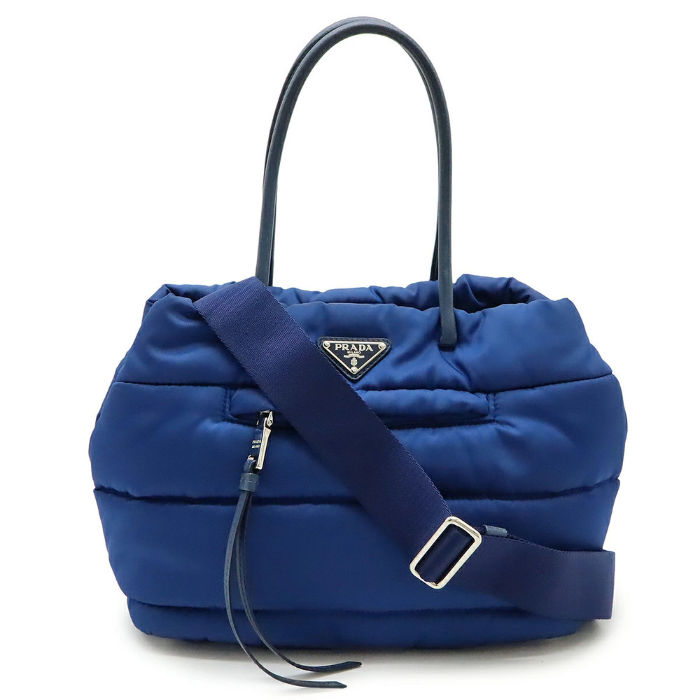 Prada Tessuto Bomber Handbag Tote Bag Shoulder Leather Blue TE duty